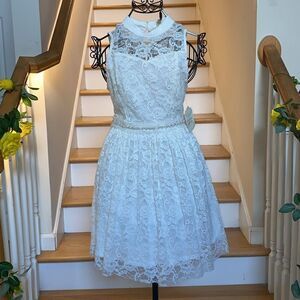 ✨🆕✨Altar’d State Elegant Lace with Pearl Crystal Band Lined Dress ✨ 👗 ✨